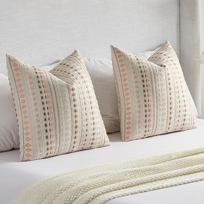 FUTEI Pink Blue Decorative Throw Pillow Covers 12x20 Inch Set of 2, Soft Cozy - Image 6