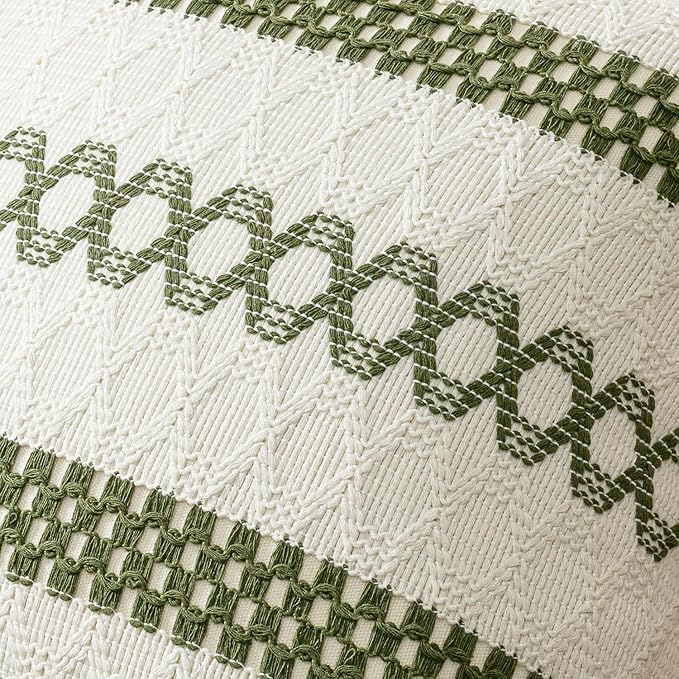 MIULEE Set of 2 Moss Green Boho Decorative Lumbar Pillow Covers 12x20 Inch - Image 4