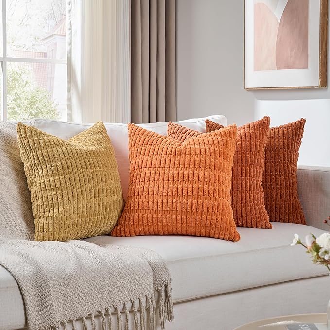 Fancy Homi Set of 4 Burnt Orange Fall Decorative Throw Pillow Covers 18x18 Inch by Fancy+Homi