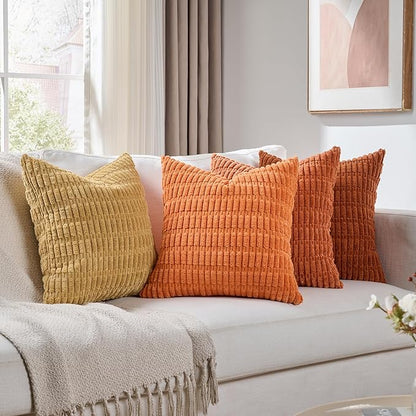 Fancy Homi Set of 4 Burnt Orange Fall Decorative Throw Pillow Covers 16x16 Inch by Fancy+Homi