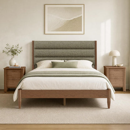 kislot wood bed frame with upholstered headboard, sage, package contents