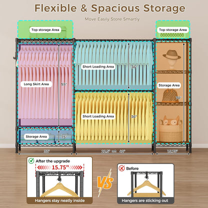 golpart heavy duty clothes rack metal wardrobe with showing dimensions