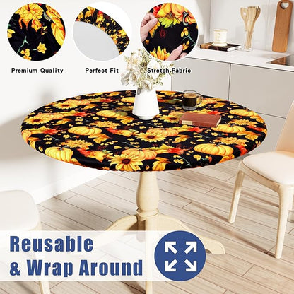 Round Spandex Thanksgiving Tablecloth, Elastic Fitted Waterproof Tablecloths - Image 5