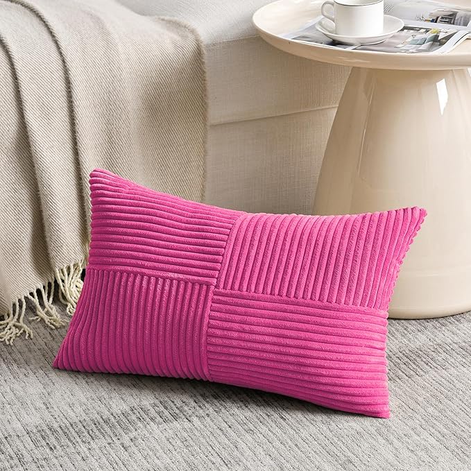 Fancy Homi 2 Packs Hot Pink Lumbar Decorative Throw Pillow Covers 12x20 Inch - Image 2