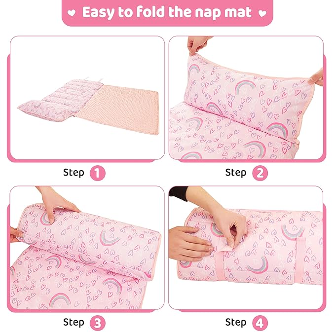 Viviland Toddler Kid Nap Mat for Preschool, Girls Pink Rainbow Slumber Bag - Image 5