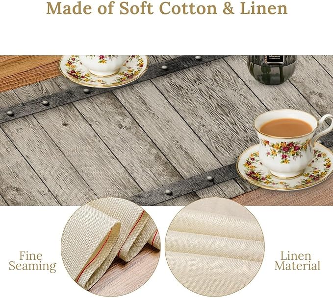 Wooden Barn Doors Table Runner Wood Rustic Farm Farmhouse Country Retro Metal - Image 5