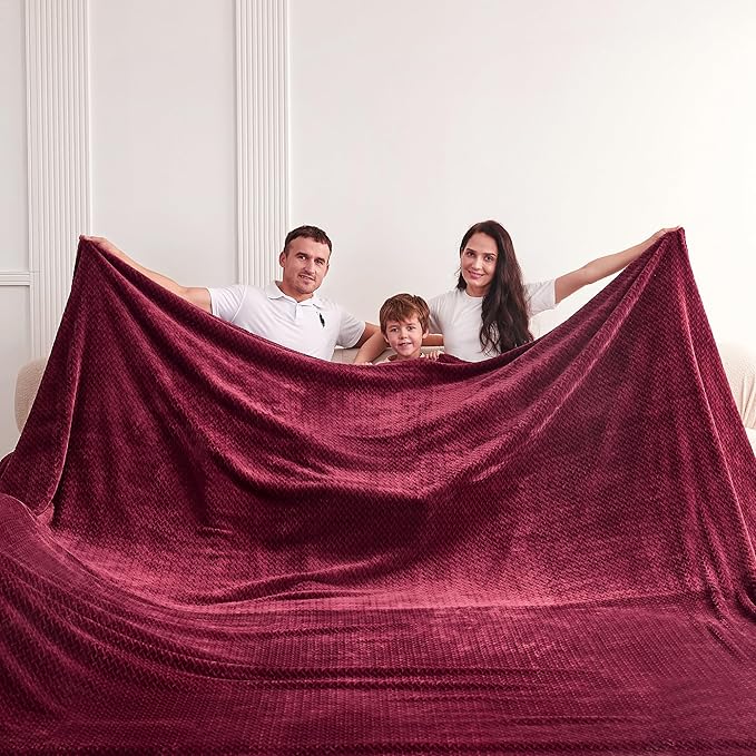 Oversized King Fleece Blanket 120x138 Inches, Seamless Soft Cozy 3D Jacquard - Image 2