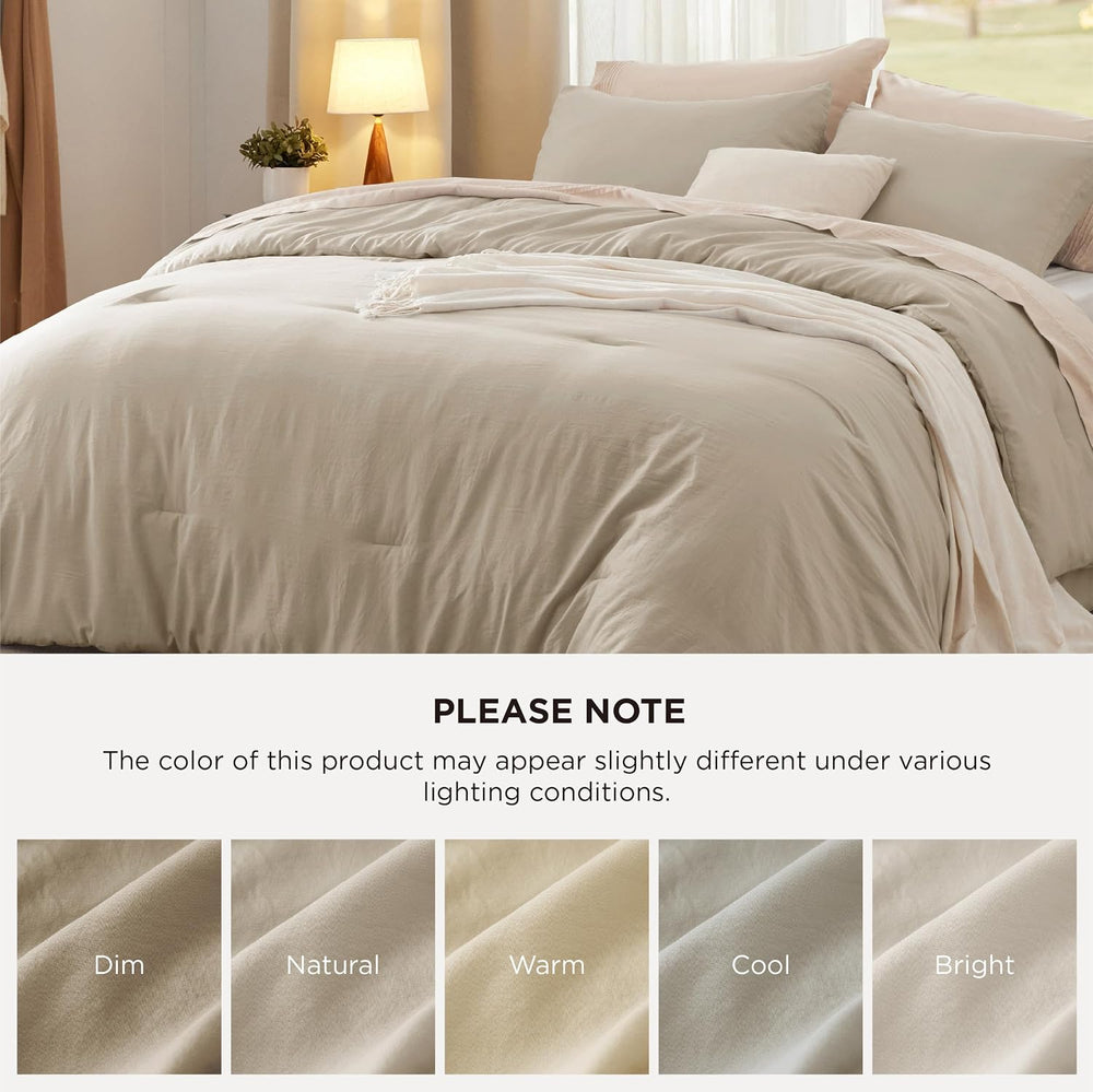 Bedsure King Comforter Set Prewashed Soft Bedding Set 3Pcs Sand 104"x90&...
