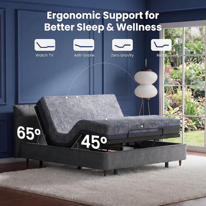 marsail split king adjustable bed frame with mattress, side view