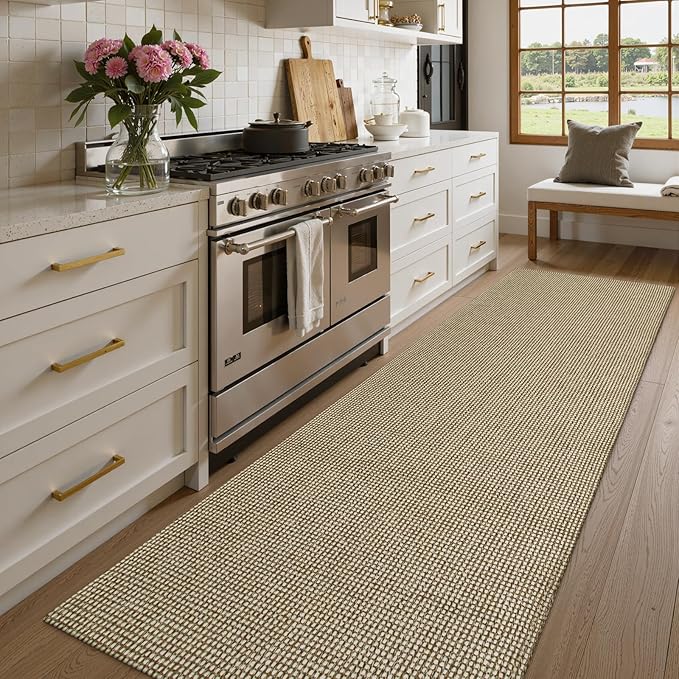 Uphome Kitchen Runner Rug, Low Pile Woven Cotton Modern Carpet Runners - Image 2