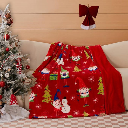COOVA Christmas Faux Rabbit Fur & Flannel Throw Blanket 50x60 Inch by COOVA