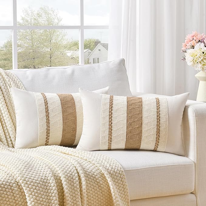 Fancy Homi Set of 2 Boho Neutral Long Lumbar Decorative Throw Pillow Cover by Fancy+Homi