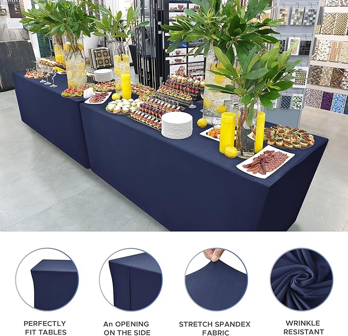 Nasitos 2 Pack - 48 x 24 Inch Navy Rectangle Tablecloths - Image 3