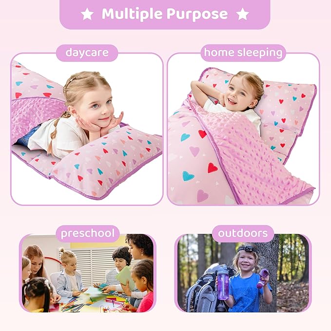 Viviland Toddler Kid Nap Mat for Preschool, Girls Heart Slumber Bag, - Image 7