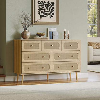 hourom 47.2“ wide rattan 7 drawer dresser with, side view