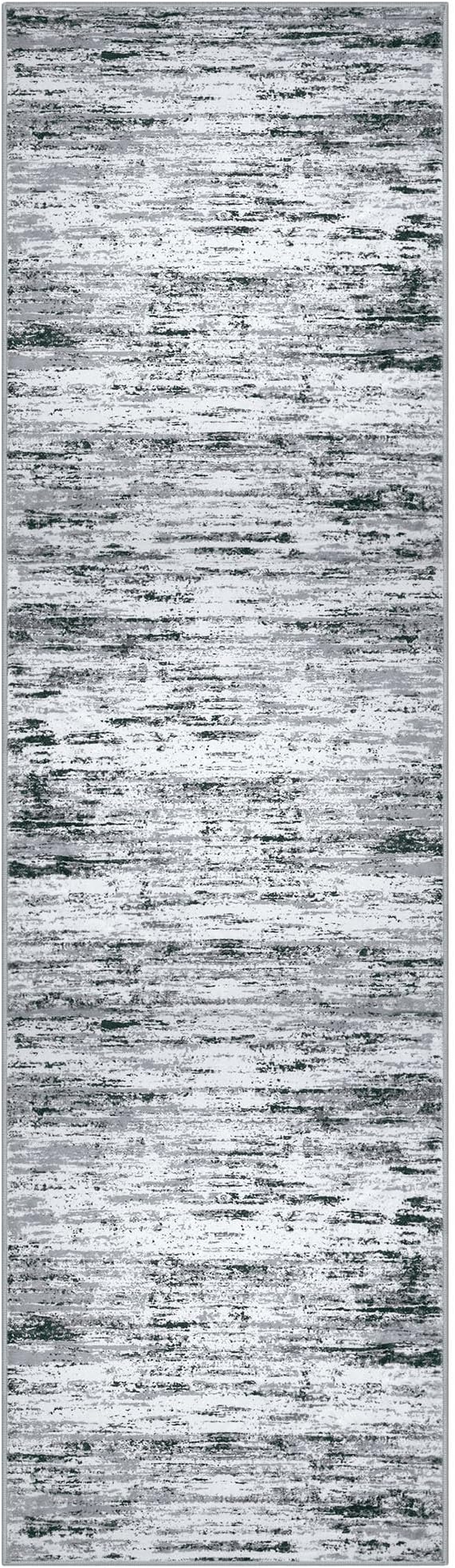 Modern Abstract Bedroom Runner Rug 2x7, Non-Slip Soft Thin Faux Wool Mat - Image 9