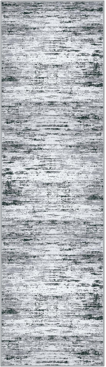Modern Abstract Bedroom Runner Rug 2x7, Non-Slip Soft Thin Faux Wool Mat - Image 9