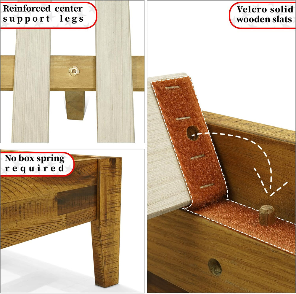 Acacia Sierra Bed Frame with Headboard Solid Wood Platform Bed, Queen Bed Fra...