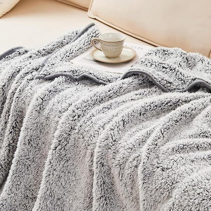 EMME Soft Sherpa Fleece Blanket Reversible Plush Fluffy Large Blanket, Light - Image 4