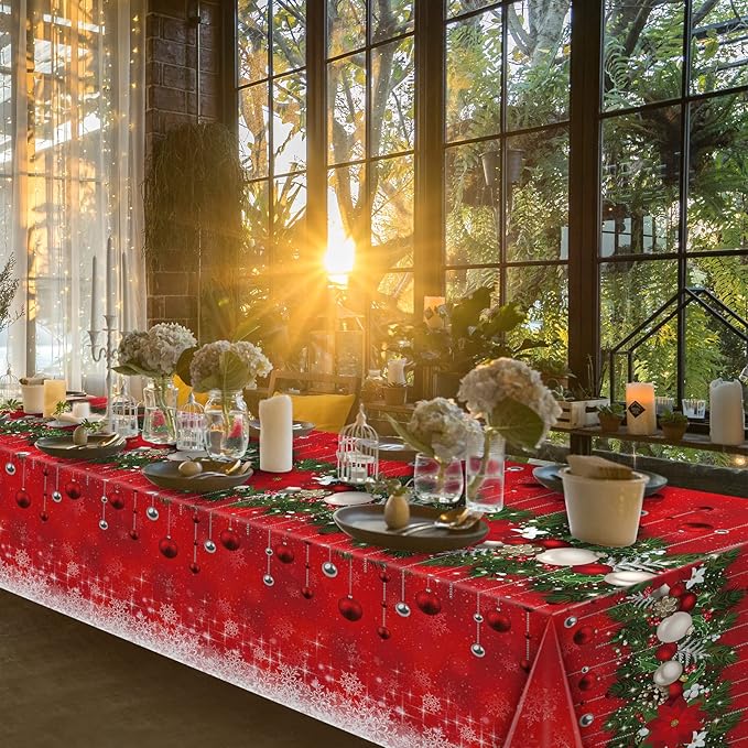 Jectivs 6Pieces Merry Christmas Tablecloth Plastic Christmas Tree Ball Table - Image 7