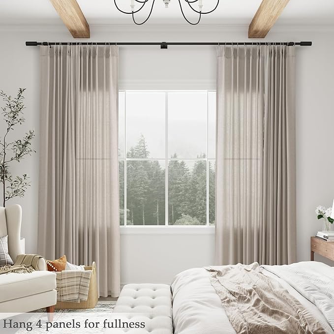 Apricot Pinch Pleat Linen Curtains 63 Inch Length 2 Panels Set - Image 5