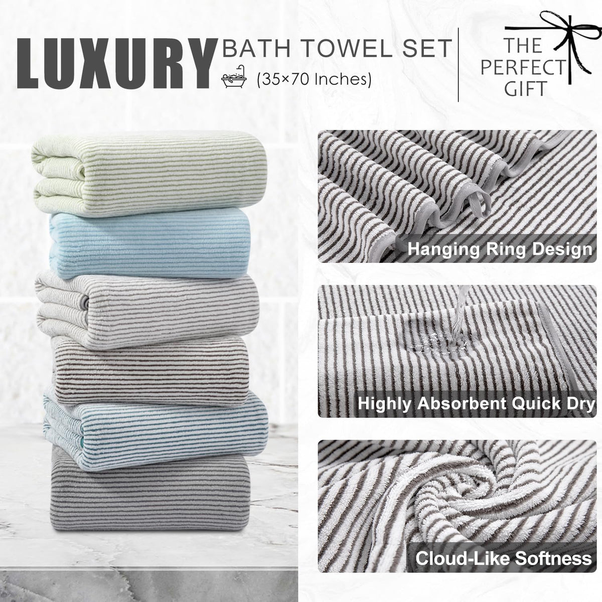 4 piece bath towel set 35"x70"oversized bath towel shown in use