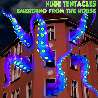 1PCS 14FT Giant Halloween Inflatables Octopus Tentacles, Huge Halloween Decorations Outdoor Build-in LED Lights Vivid Spooky Blow Up Yard Decoration Large Blowups Holiday Lawn Party Yard -Style B