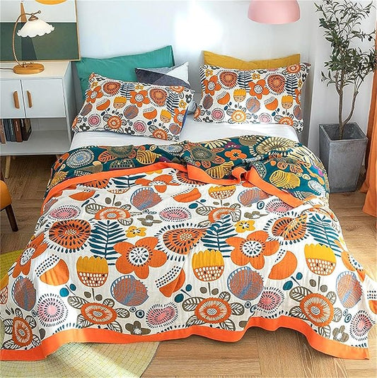Boho Throw Blanket 60''x80'' for Bed Couch, Floral Muslin Bed Blankets Boho by MSGKVHomeTextiles