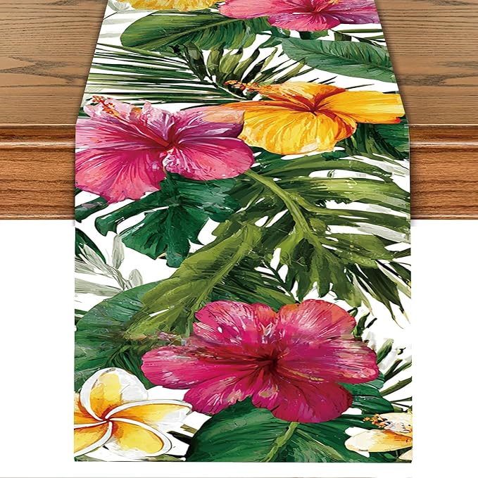 Exotic Beauty Table Runner – 13x72 Inch Tropical Hibiscus Floral Table Decor by THISFIND