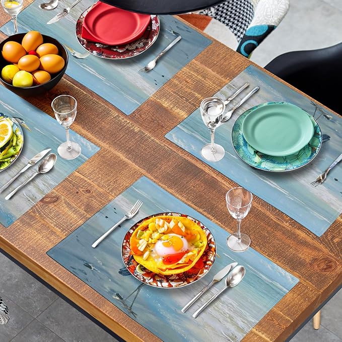 Blue Heron Placemats Set of 4 Summer Coastal Beach Pelican Placement Mats - Image 7