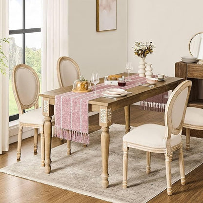 ZeeMart Farmhouse Braided Striped Table Runner, Rustic Pink Table Runners 72 - Image 3