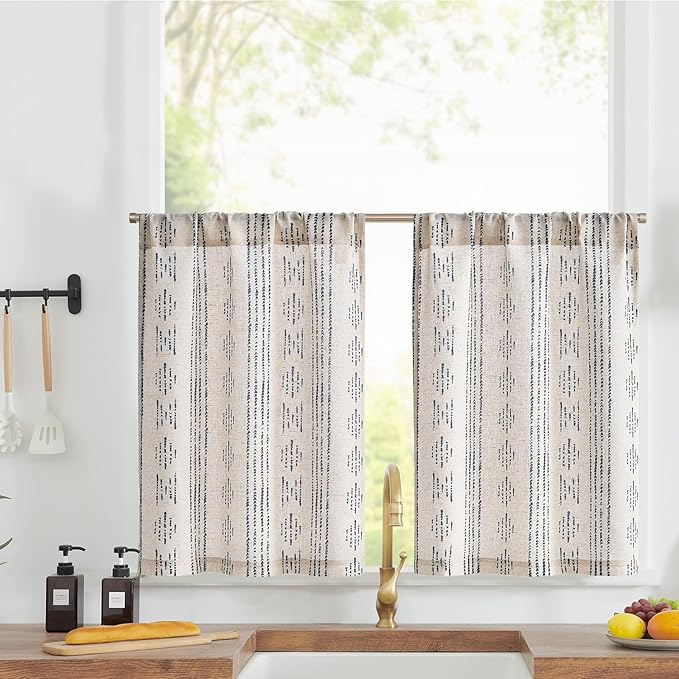 jinchan Boho Kitchen Linen Tier Curtains 30 Inch Bohemian Cafe Curtains by JINCHAN