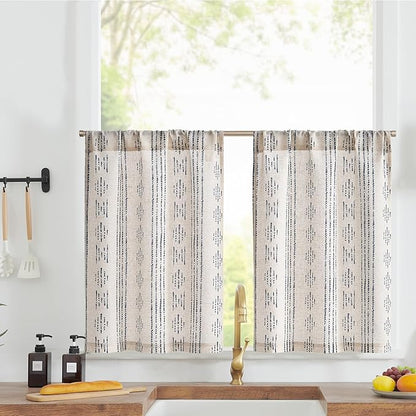 jinchan Boho Kitchen Linen Tier Curtains 30 Inch Bohemian Cafe Curtains by JINCHAN