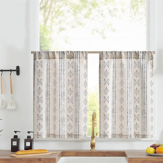 jinchan Boho Kitchen Linen Tier Curtains 30 Inch Bohemian Cafe Curtains by JINCHAN