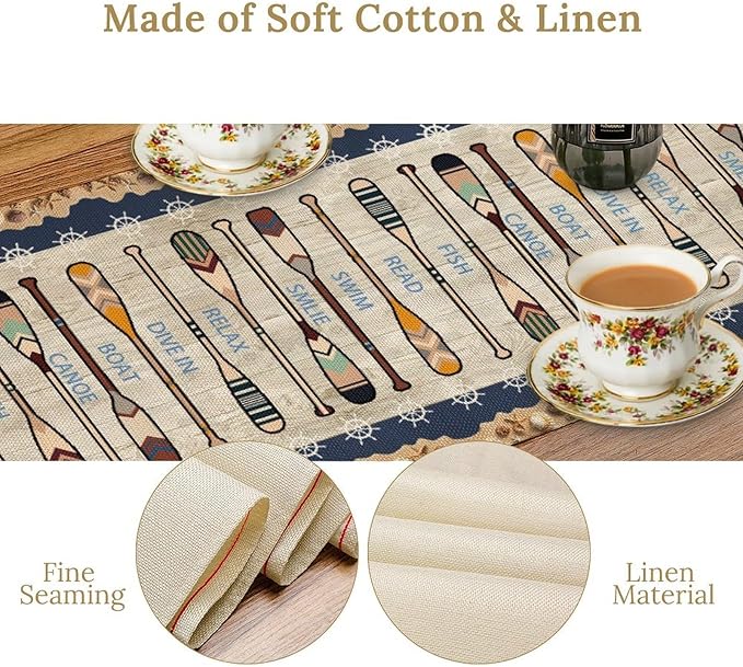 Lake Summer Paddle Nautical Table Runner Stripes Wood Grain Farmhouse Kitchen - Image 8