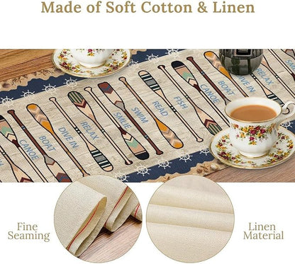 Lake Summer Paddle Nautical Table Runner Stripes Wood Grain Farmhouse Kitchen - Image 8