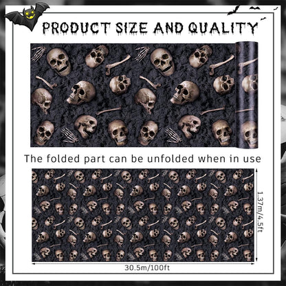 Preboun 100 ft X 54 in Halloween Skeleton Tablecloth Plastic Backdrop
