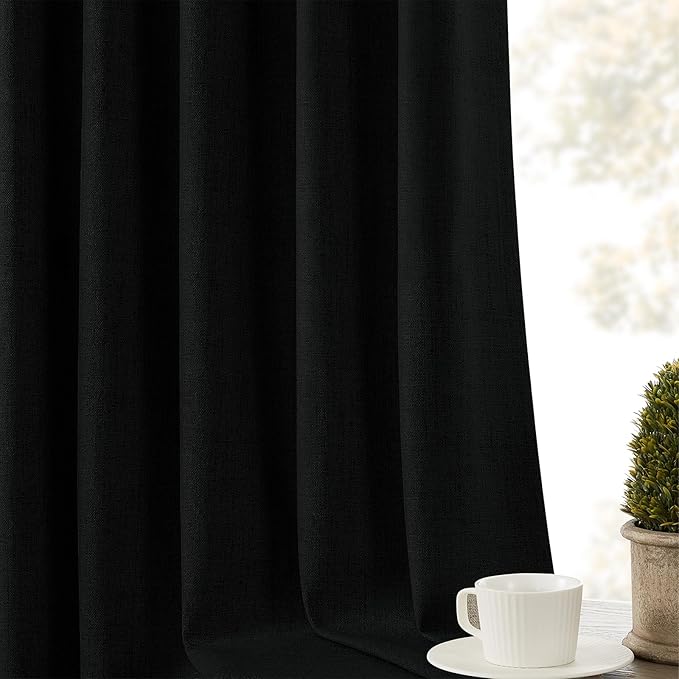 CUCRAF Linen 100% Blackout Curtains 120 Inch Length 2 Panels Set, Back Tab and - Image 8