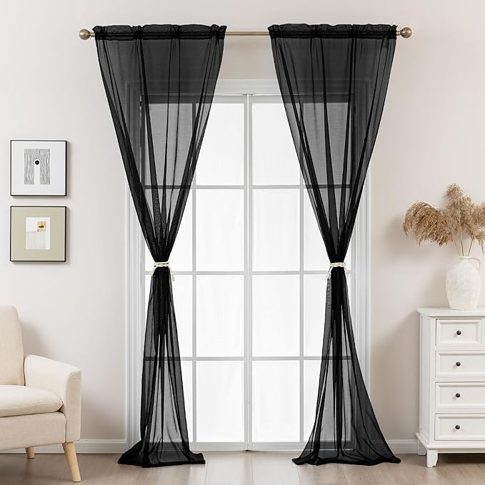 Black Sheer Curtains 108 Inches Extra Long, Privacy Semi Sheer Curtains - Image 7