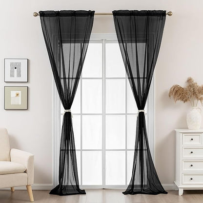Black Sheer Curtains 96 Inches Long, Privacy Semi Sheer Curtains - Image 7