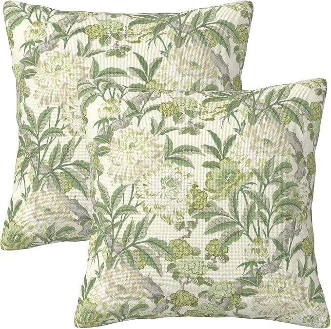 French Country Green Floral Throw Pillow Covers 18x18 Inch Set of 2 Spring by Unknown