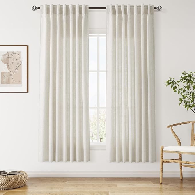 Nanspring Living Room Curtains 72 Inch Length Linen Mousse White Luxury Light by Nanspring