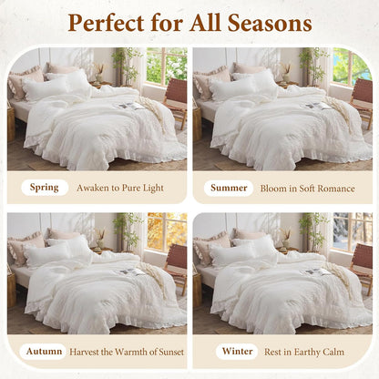 jollyvogue white comforter full size, 3 pieces seersucker, package contents