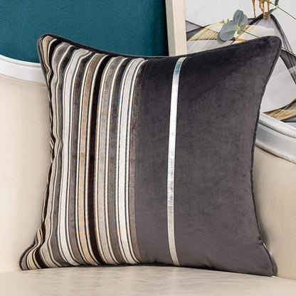 Yangest Grey Striped Patchwork Throw Pillow Cover Gold Leather Cushion Cover by Yangest