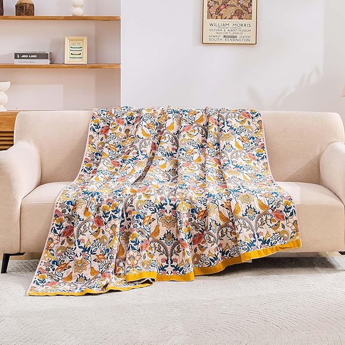 Boho Blanket Throw Quilt, 100% Cotton Soft Light Weight Throw Blankets - Image 3