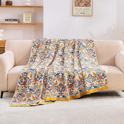 Boho Blanket Throw Quilt, 100% Cotton Soft Light Weight Throw Blankets - Image 3