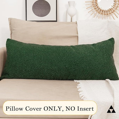 14x36 inch Boucle Lumbar Pillow Cover, Forest Elf Green Woven Texture Neutral - Image 8