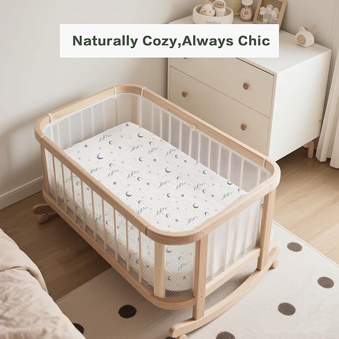 Muslin Bedside Sleeper Bassinet Fitted Sheets, 3 Pack Cotton Baby Sheet - Image 3