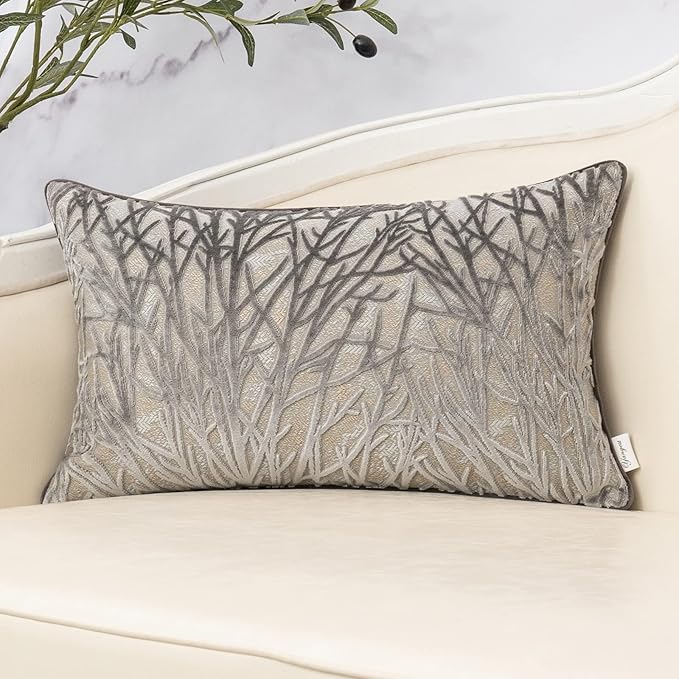 Yangest Grey Throw Pillow Cover Velvet Cushion Cover Branches Rectangular by Yangest