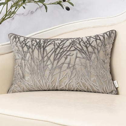 Yangest Grey Throw Pillow Cover Velvet Cushion Cover Branches Rectangular by Yangest